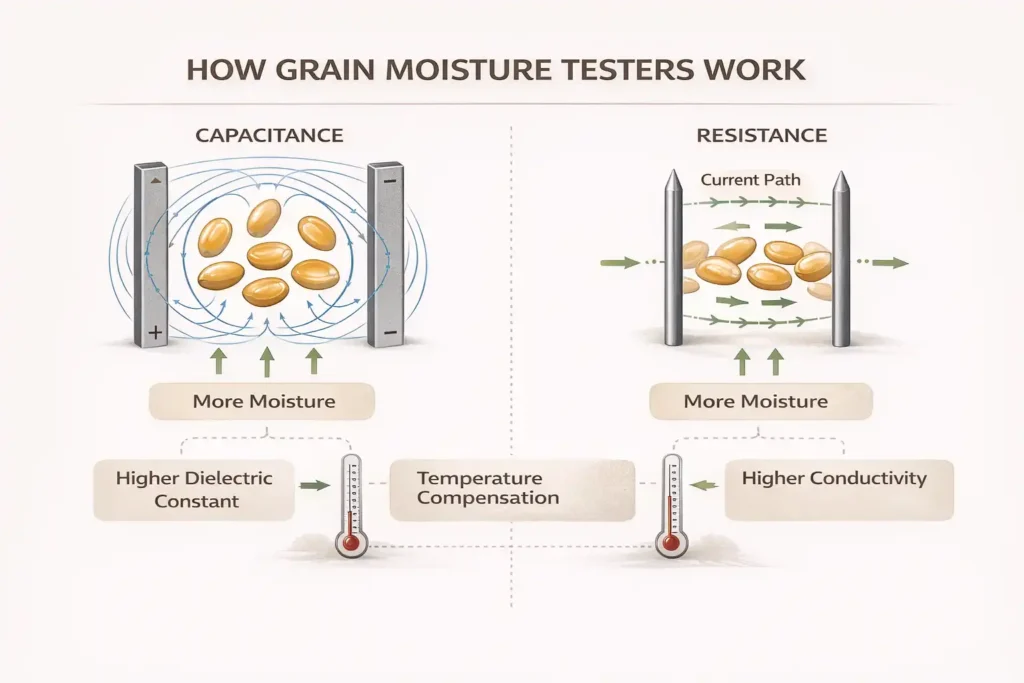 diagram showing capacitance and resistance moisture testing