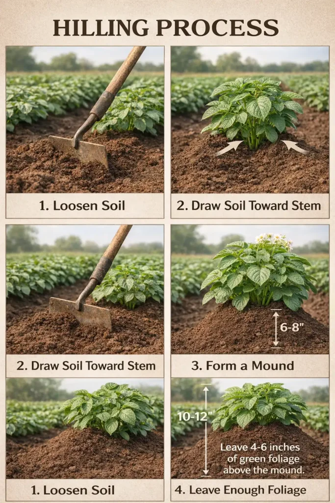 Infographic about how to hill potatoes step by step
