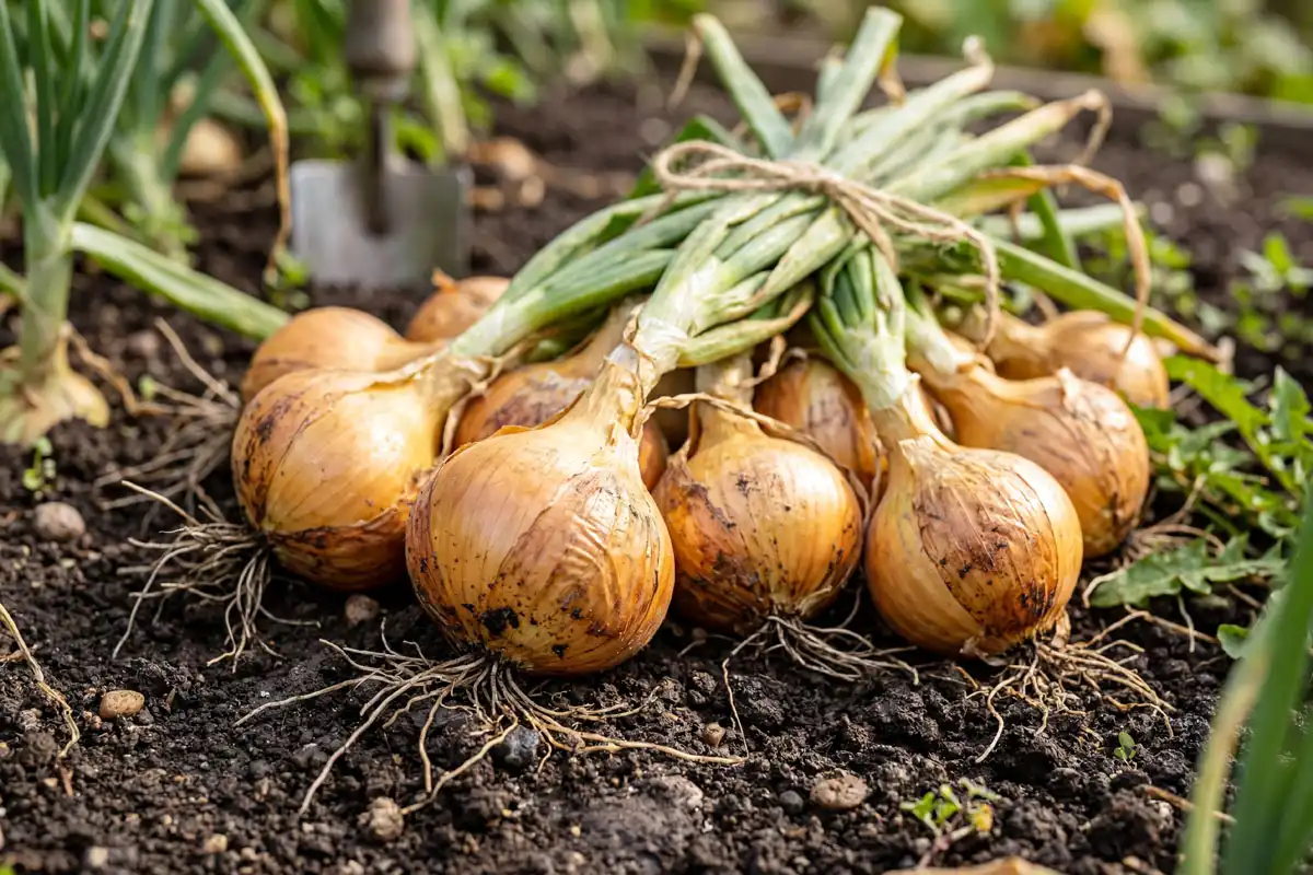Onions grown from seed in garden