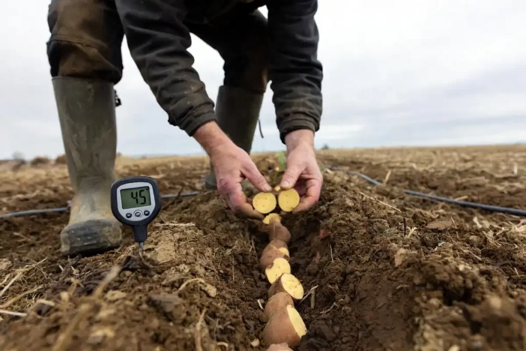 placing cured seed pieces into spring furrow