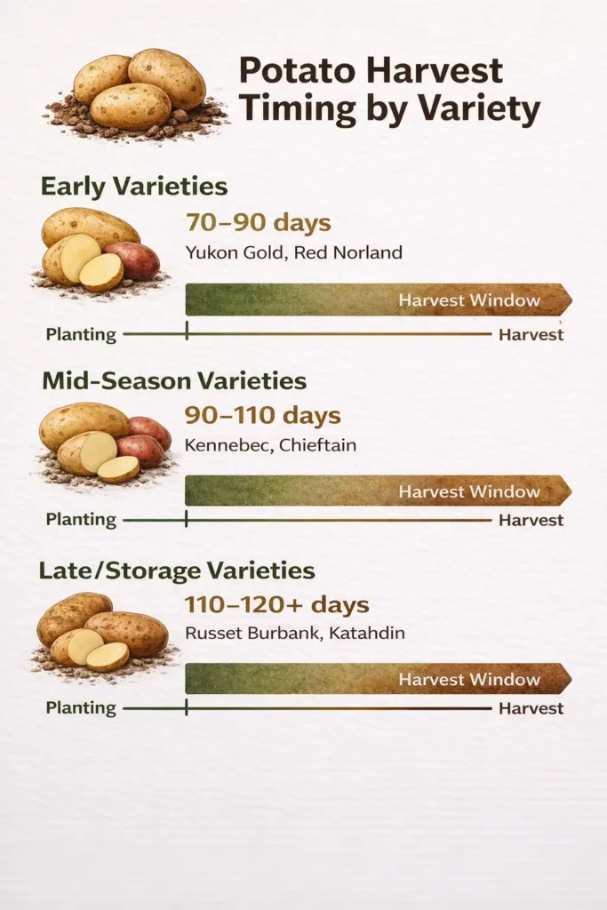 infographic showing days to maturity for early mid season and late potato varieties