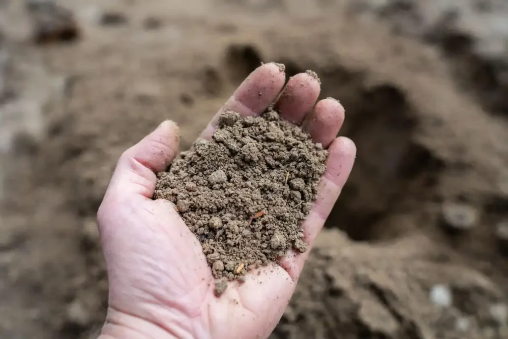 hand showing crumbly sandy loam texture
