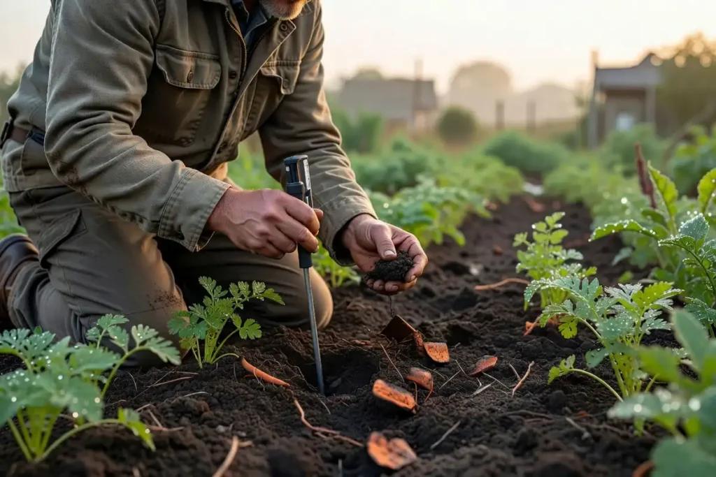 checking soil temperature before planting carrots