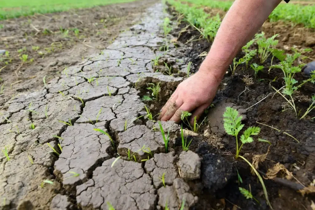 breaking soil crust to help carrot seedlings emerge