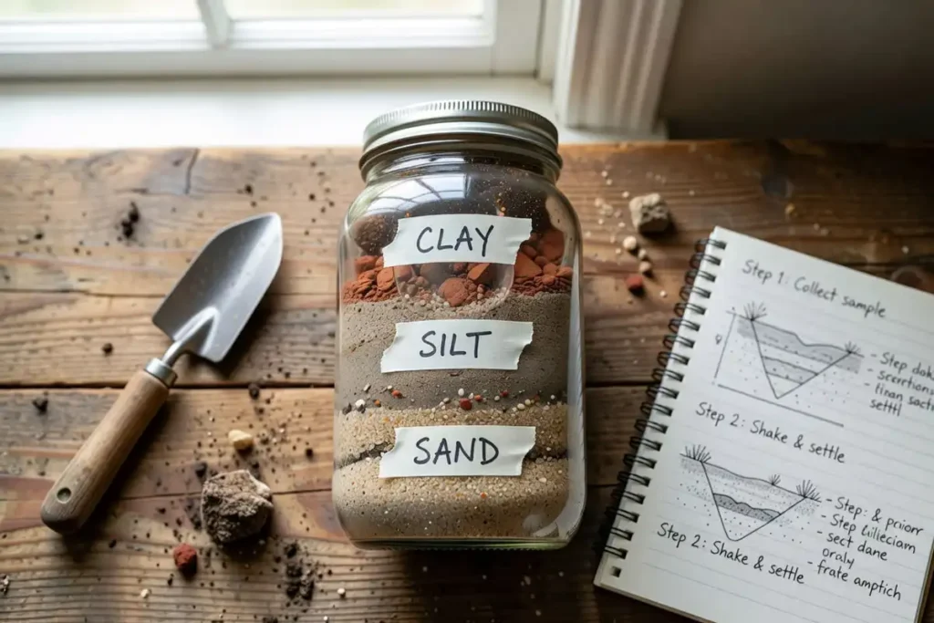 jar test showing sand silt clay layers