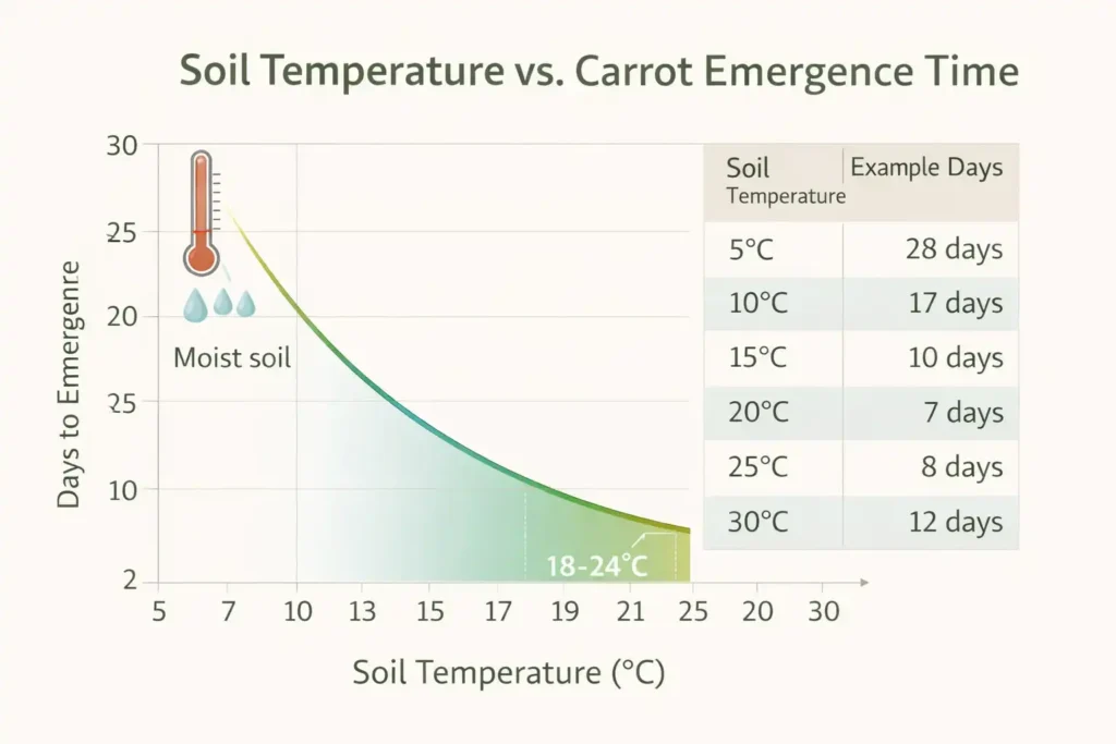 chart of soil temperature and days to carrot emergence