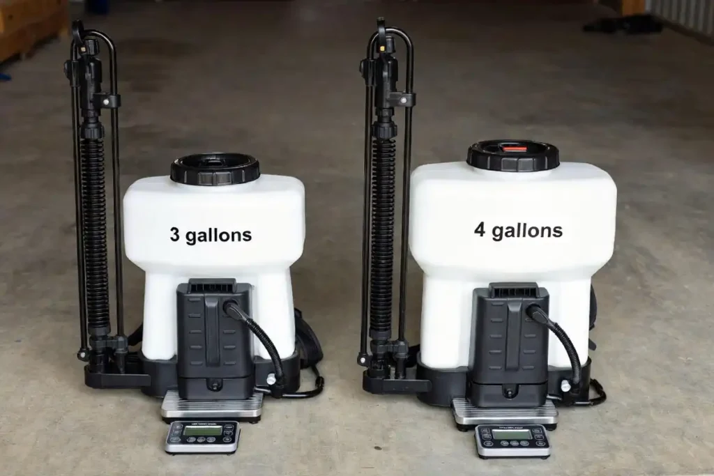 3 gallon and 4 gallon backpack sprayer size comparison