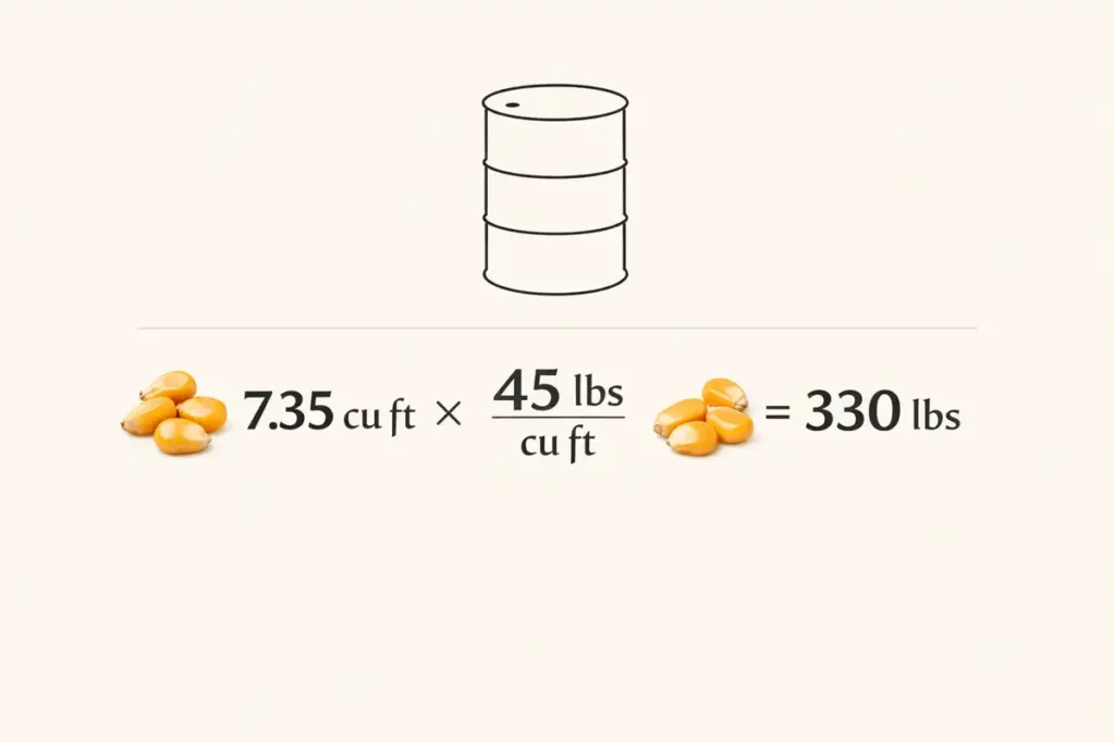 Formula to calculate pounds of corn per drum