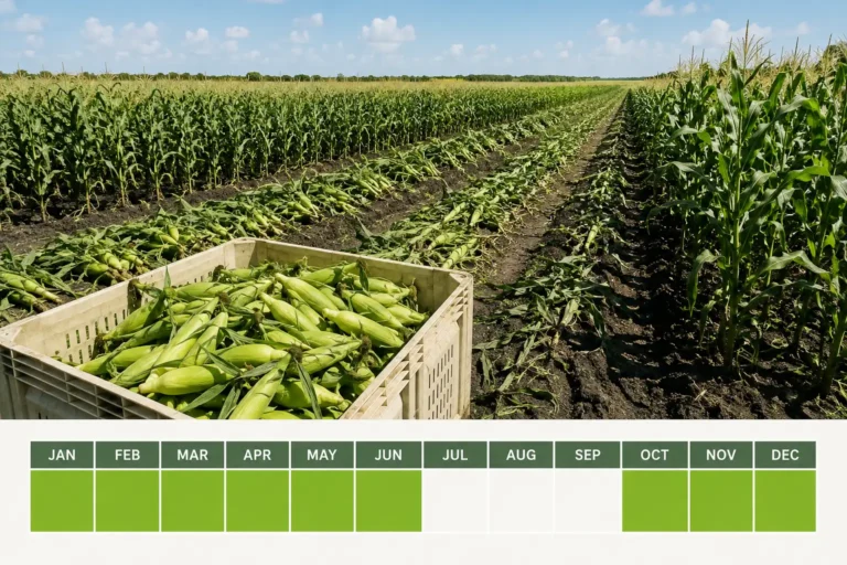 Florida sweet corn is in season from October through June, with fields resting July through September.