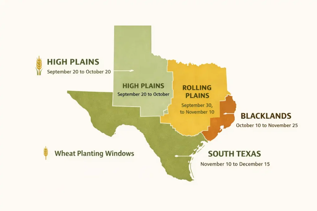 Texas wheat planting windows map