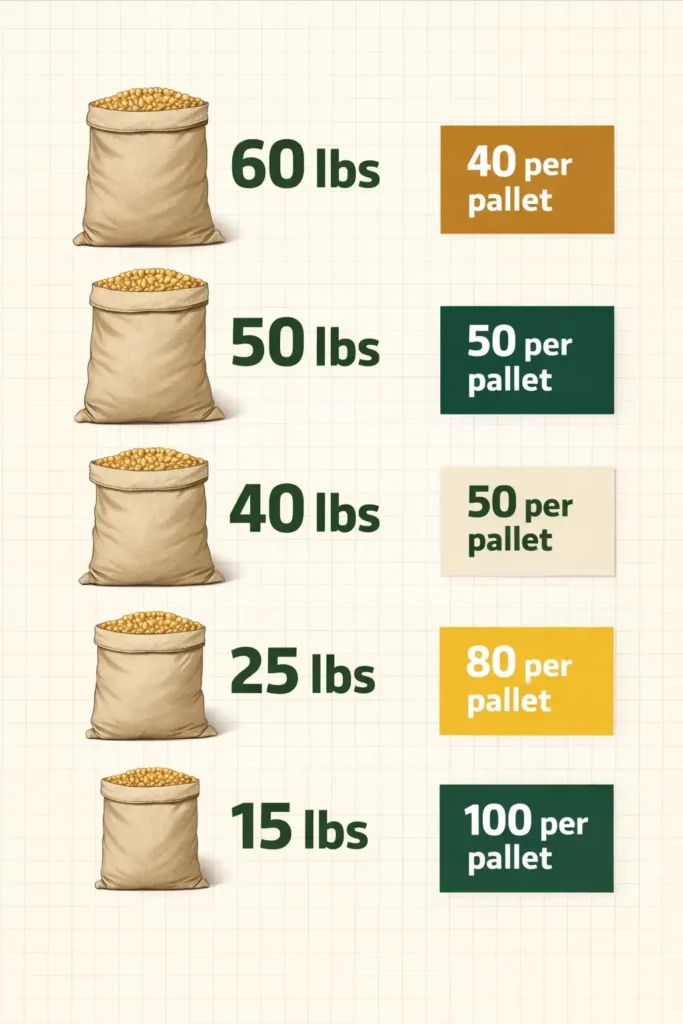 Infographic comparing corn bag weights and pallet counts