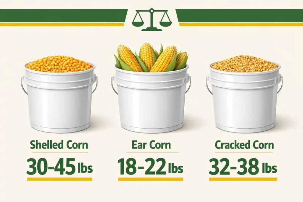 Weight comparison chart for shelled ear and cracked corn