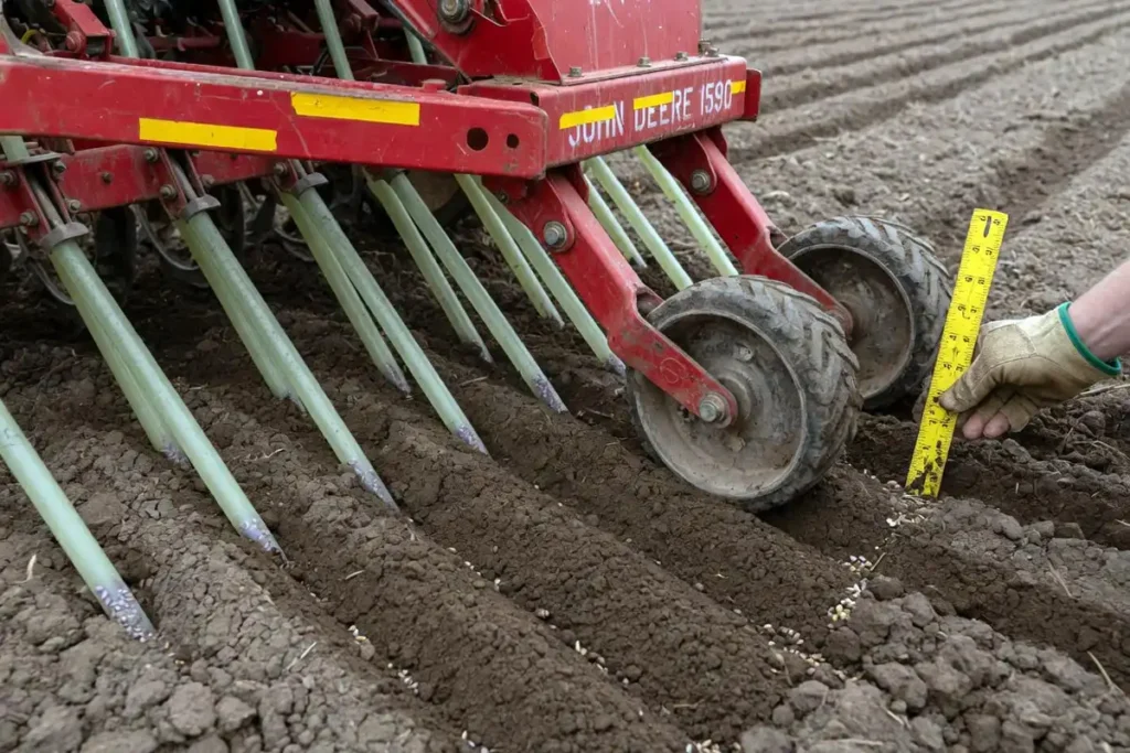 Checking seed depth while drilling winter wheat