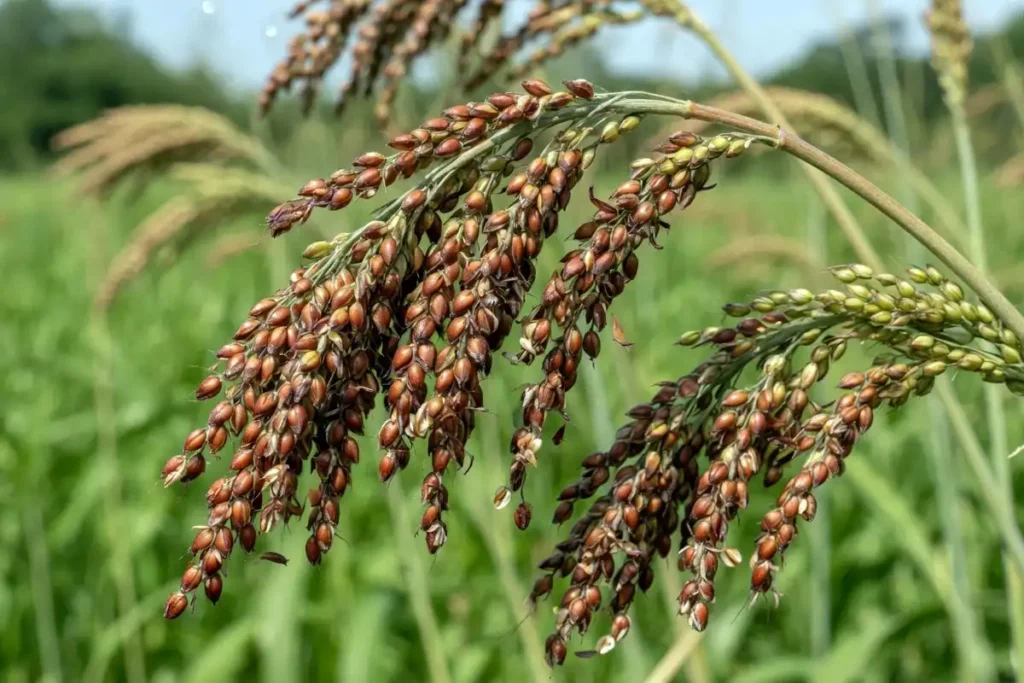Loose seed heads on egyptian wheat sorghum stalks