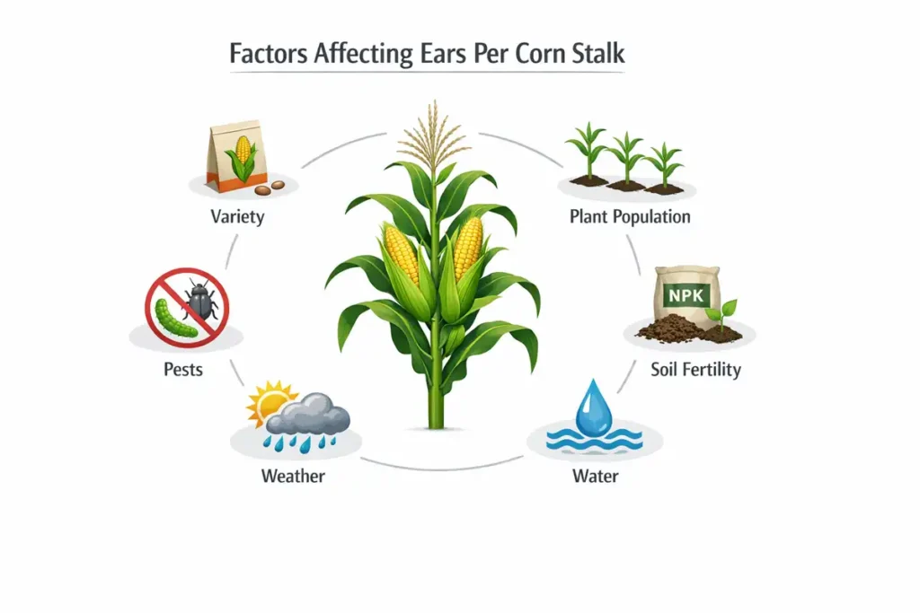 Infographic of six factors that affect ear count per corn stalk