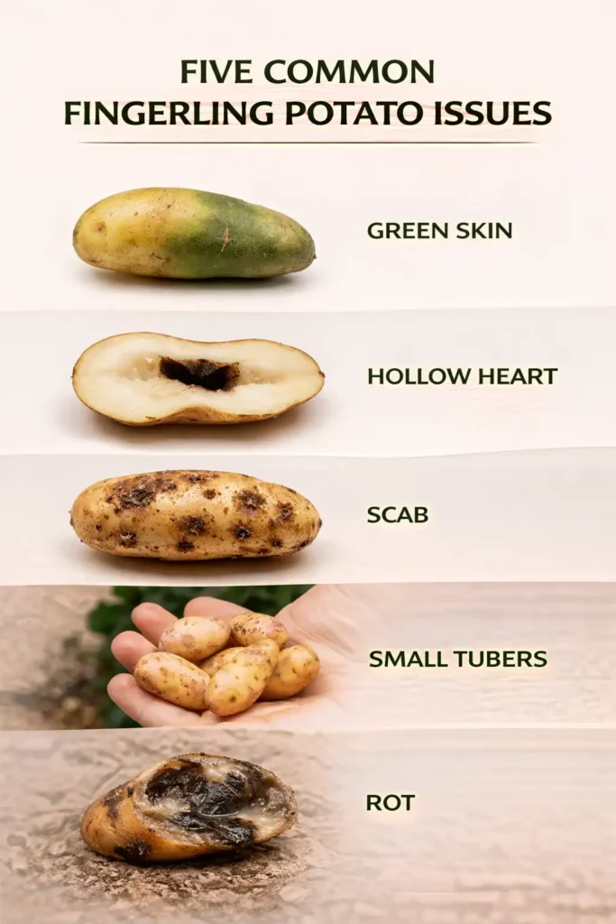 Infographic listed common fingerling potato growing problems