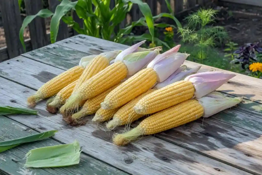 freshly harvested sweet corn ears ready for canning