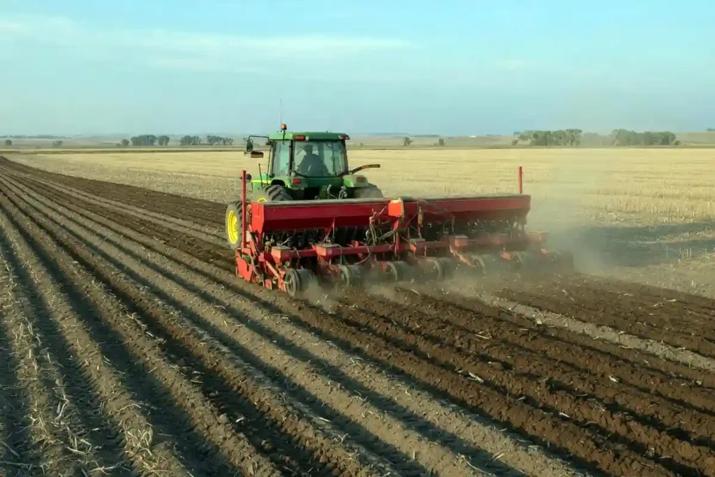 Grain drill planting oat seed at correct seeding rate