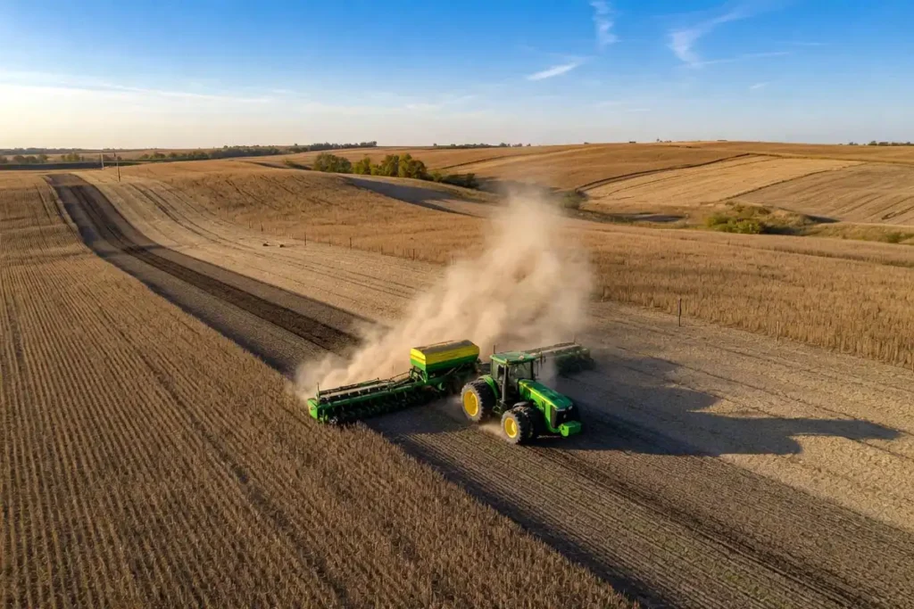 Grain drill seeding winter wheat in the Central Plains