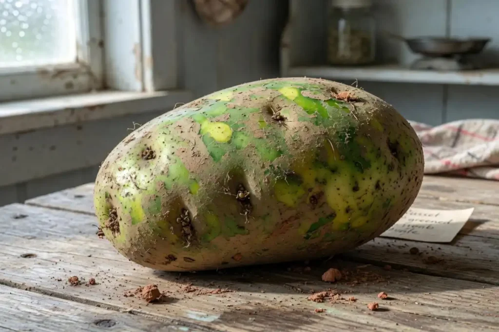 Green potato tuber showing solanine buildup
