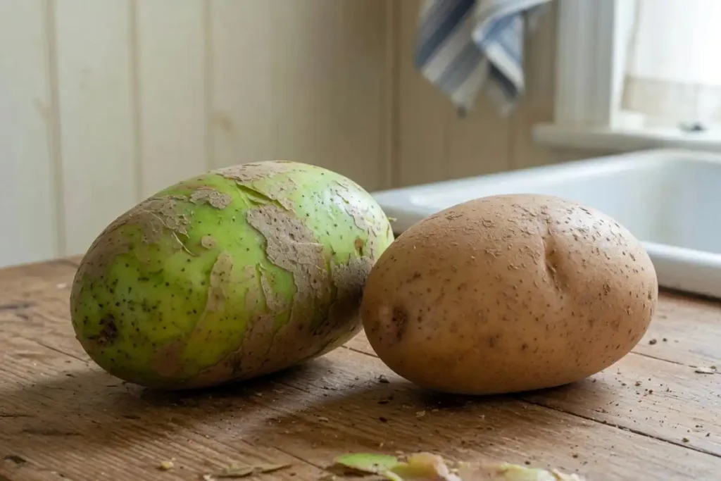 Green potato skin from sunlight exposure