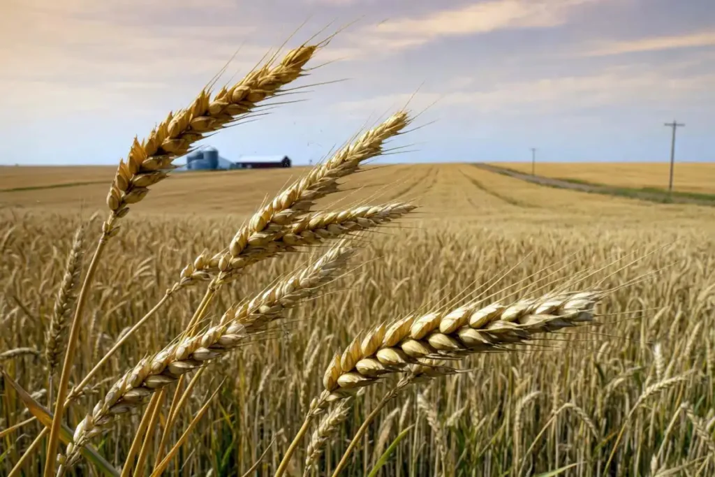 Golden hard red spring wheat heads close to harvest