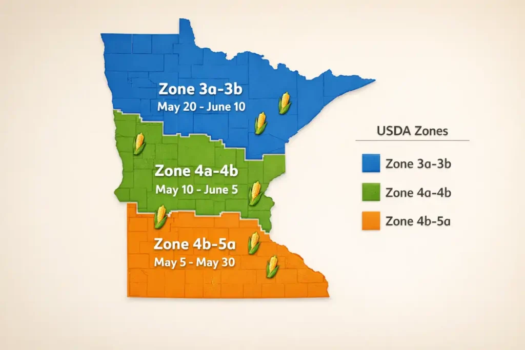 Minnesota sweet corn planting dates by USDA hardiness zone