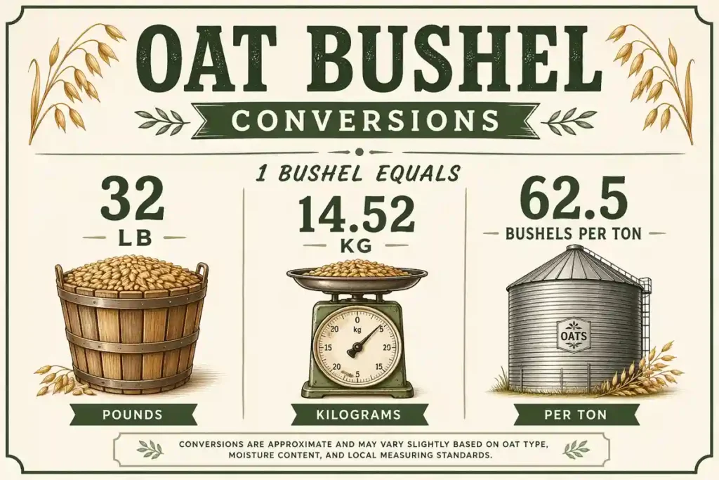 Oat bushel to pounds and kilograms conversion chart
