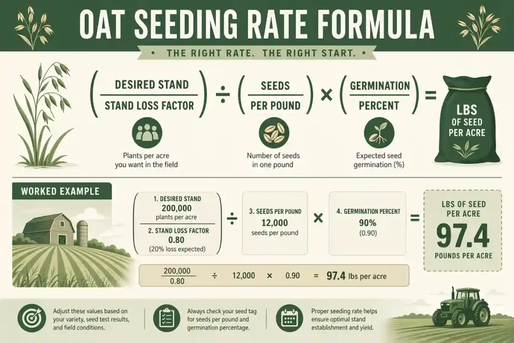 Oat seeding rate formula with desired stand and germination