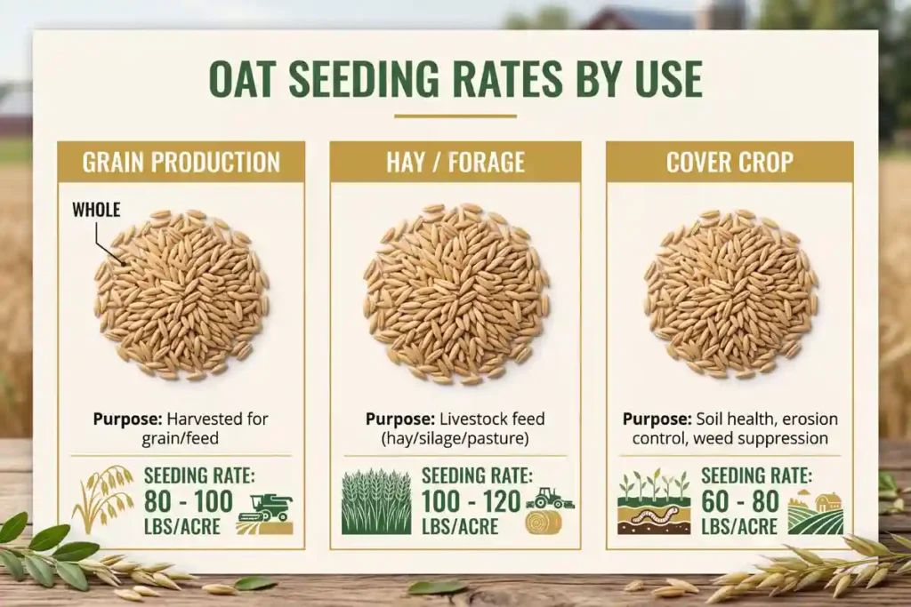 Oat seeding rate chart for grain, hay, and cover crop use