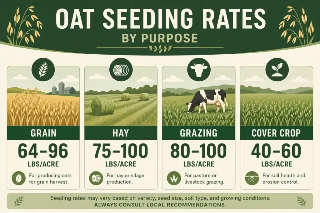 Oat seeding rates by purpose chart in pounds per acre