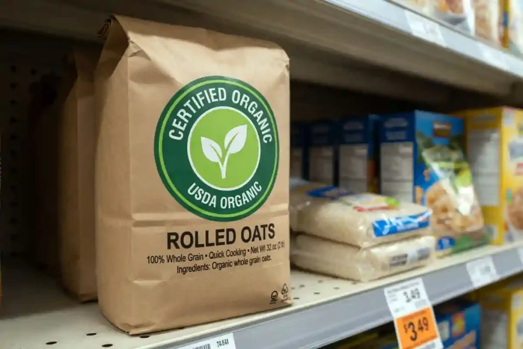 Organic oats packaging with USDA organic seal
