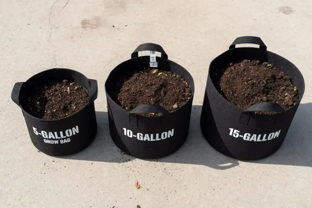 Different fabric grow bag sizes for planting seed potatoes