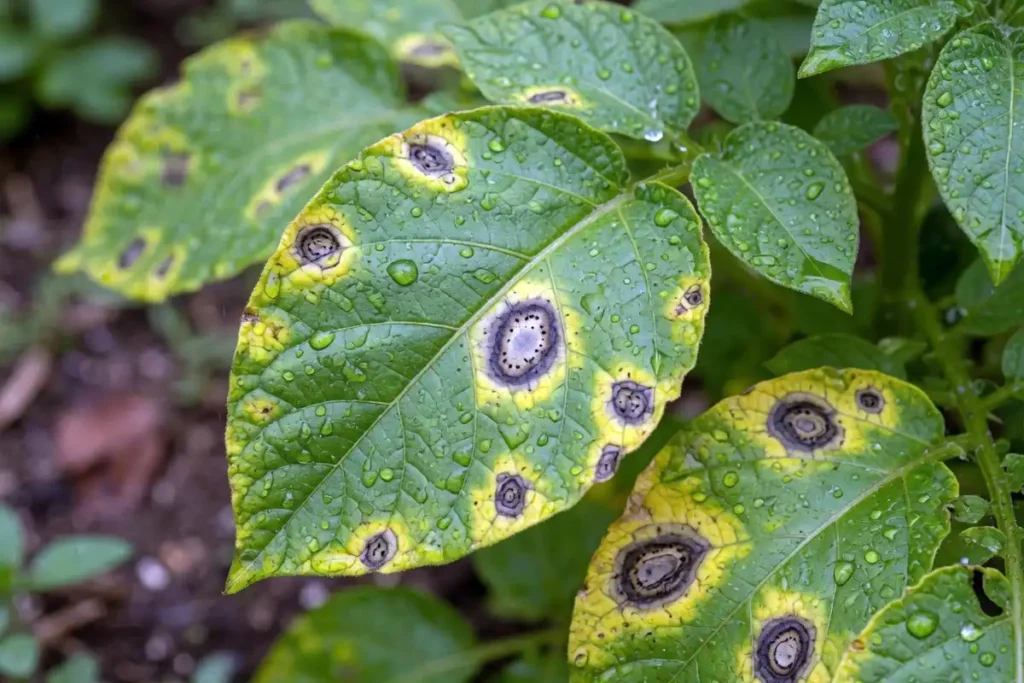 Early blight symptoms on potato plant leaves