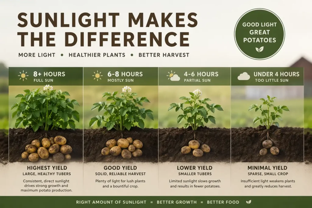 Chart showing potato yield based on daily sunlight hours