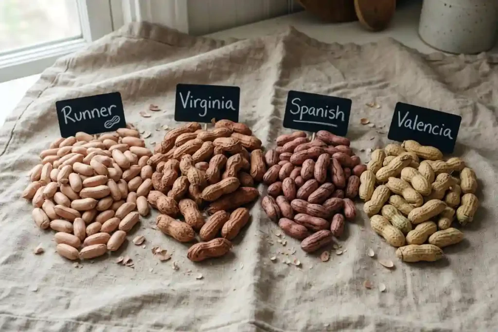 Four main peanut varieties compared by shell size