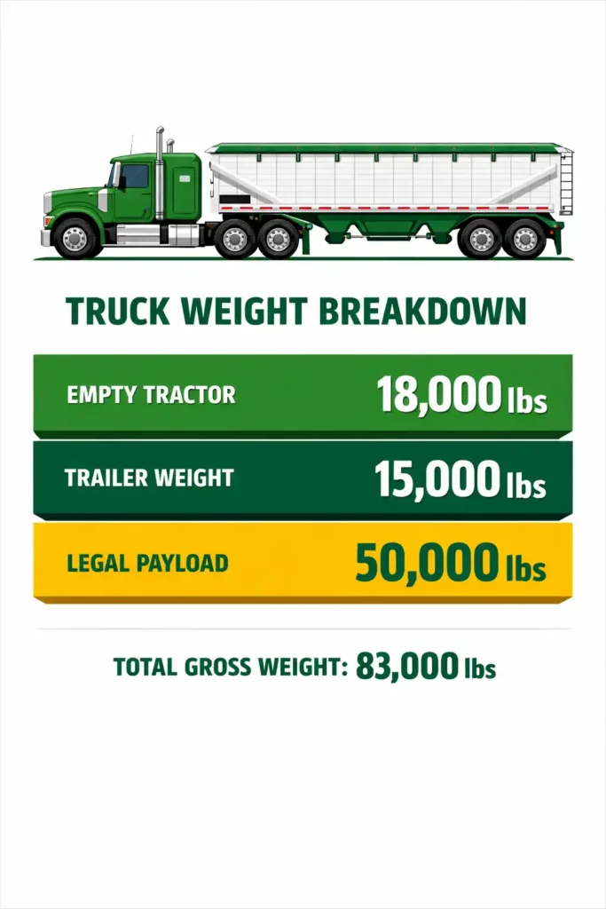 Infographic showing federal 80000 pound weight limit breakdown for grain semi