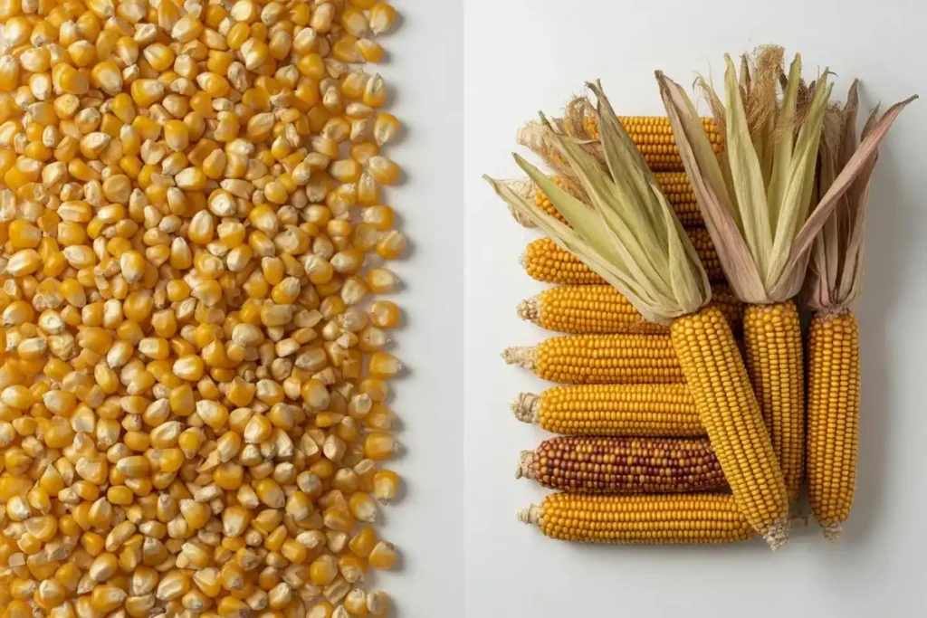 Shelled corn and ear corn side by side weight comparison