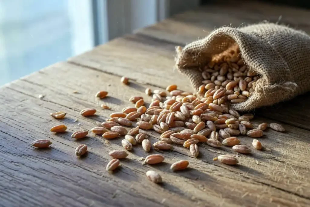 Whole wheat kernels showing bran germ and endosperm