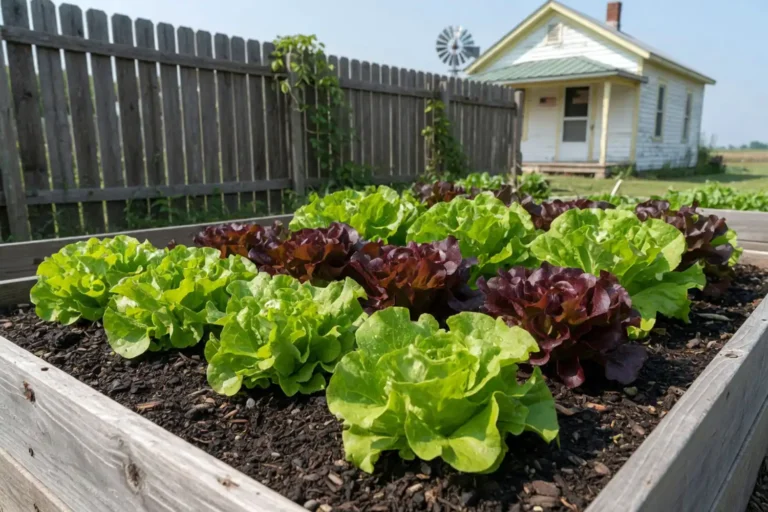 Healthy lettuce plants in a backyard raised bed showing how to grow lettuce at home