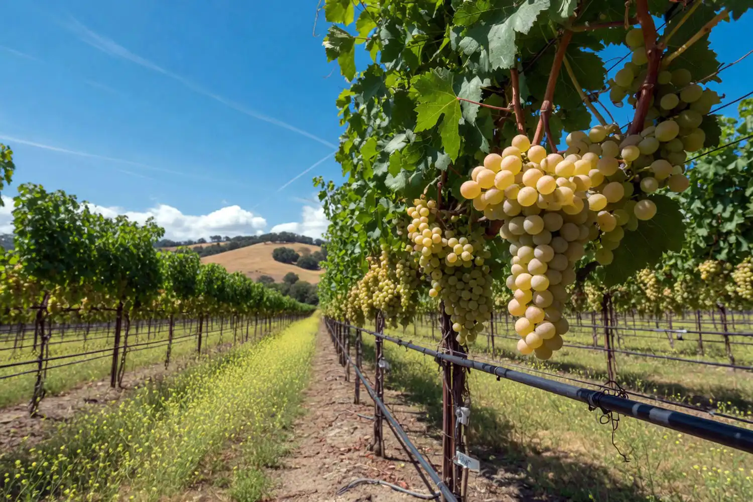 Cotton candy grapes ripening on the vine in a California vineyard