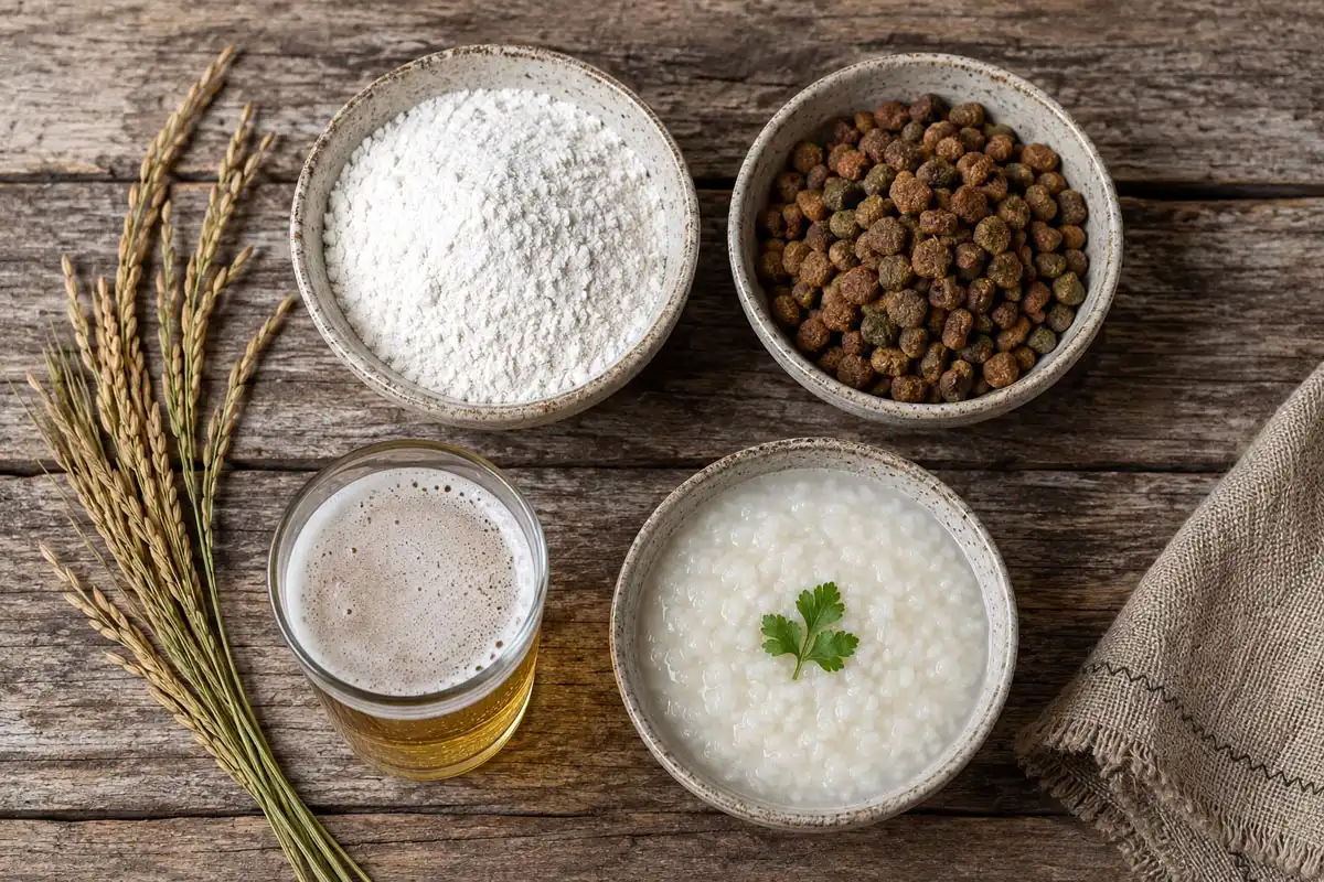 Four end uses of broken rice including flour pet food beer and porridge