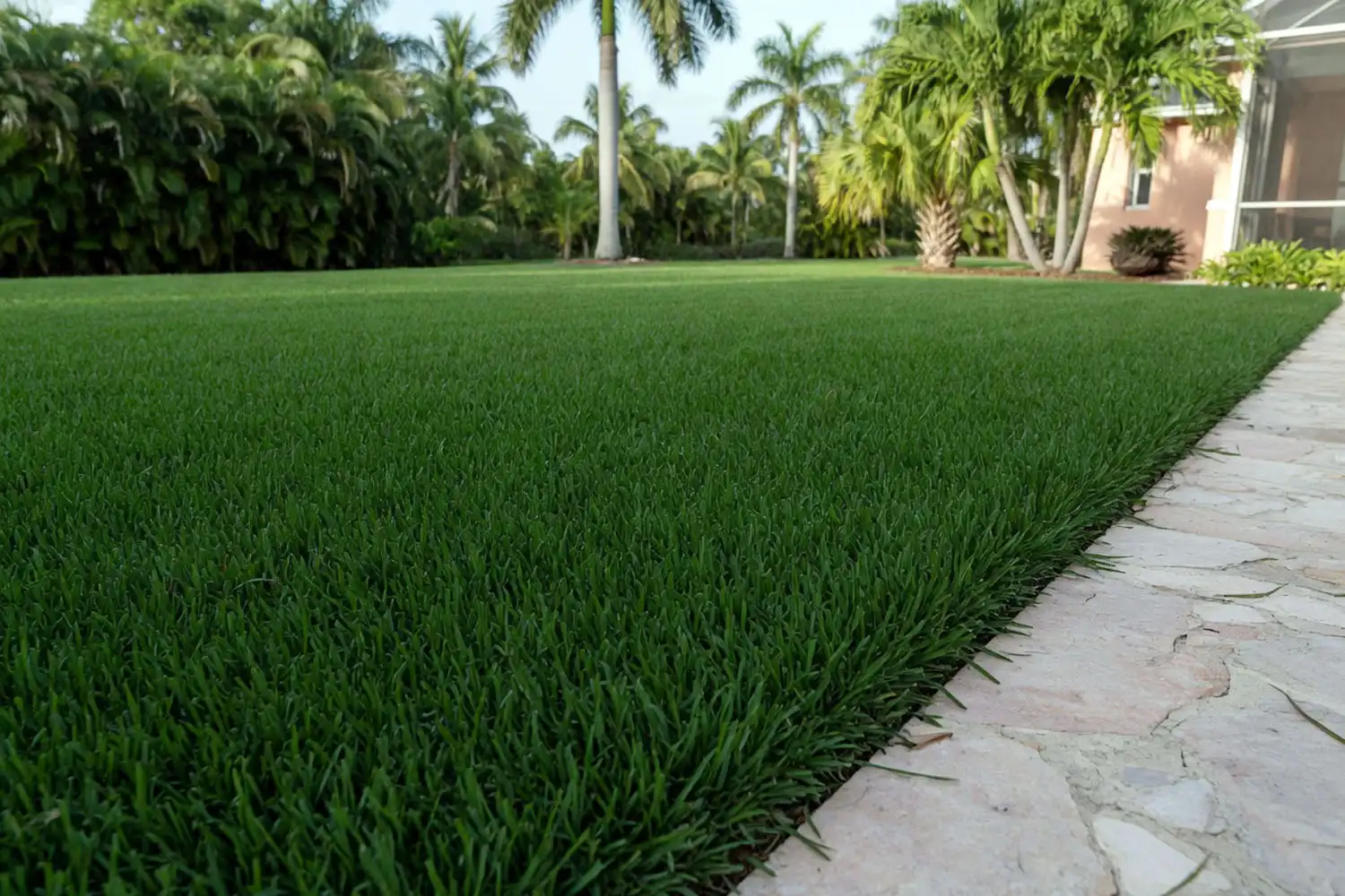 Thick dark green CitraBlue St. Augustine grass lawn with no virus symptoms