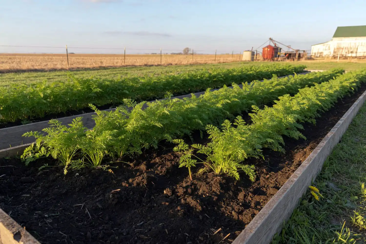 Carrots growing in full sun showing whether carrots like full sun or shade