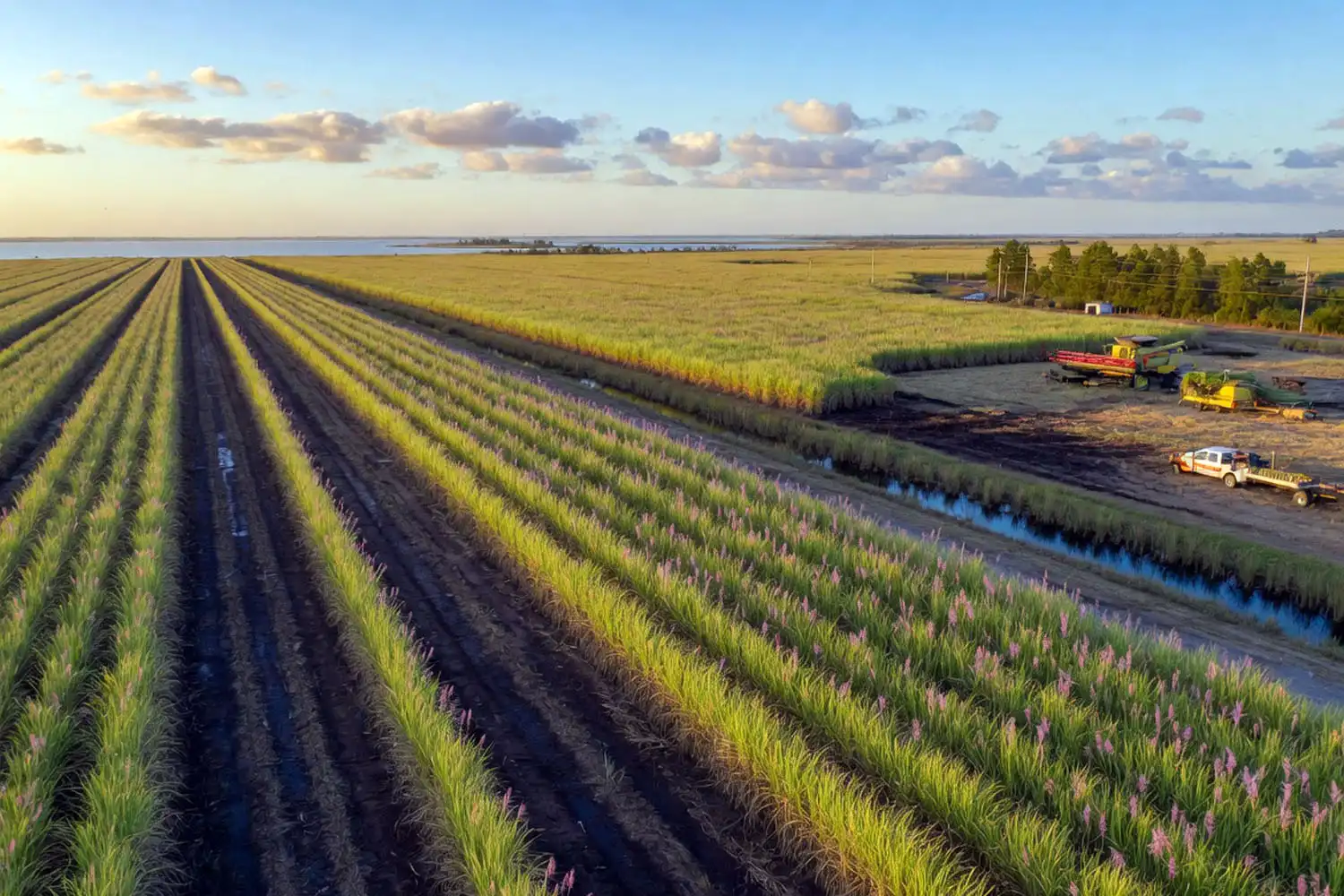 Vast sugarcane field in southern Florida showing where sugarcane is grown in the US