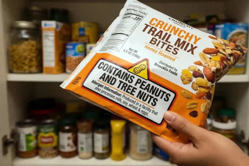 Food package showing peanut and tree nut allergy warning