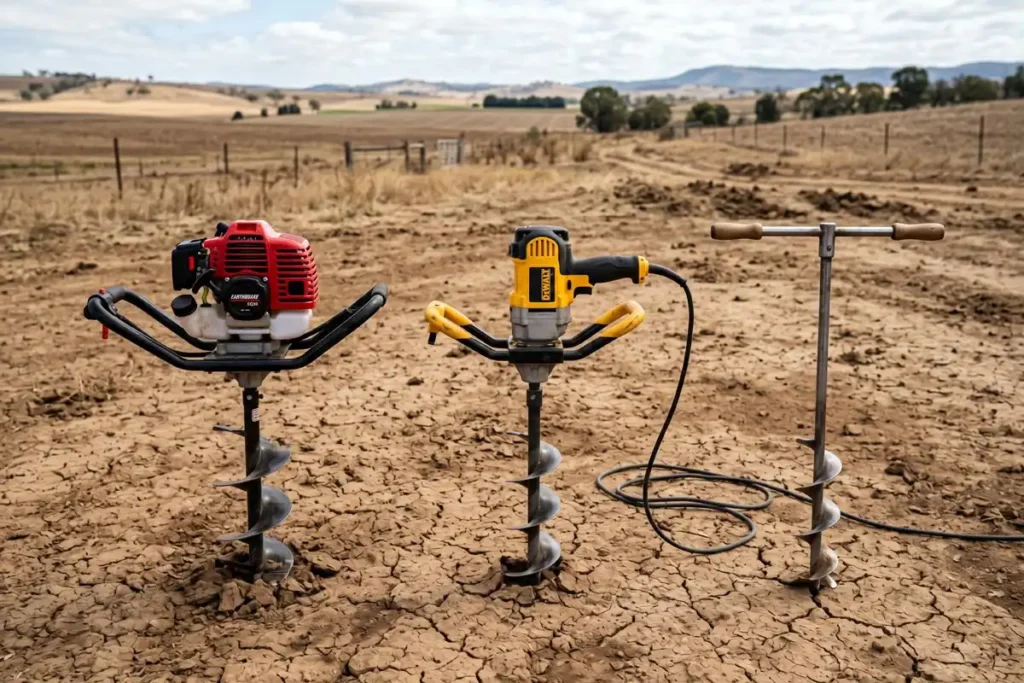 Gas, electric, and manual augers for clay soil compared side by side