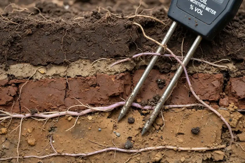 Capacitance soil moisture sensor probe close-up