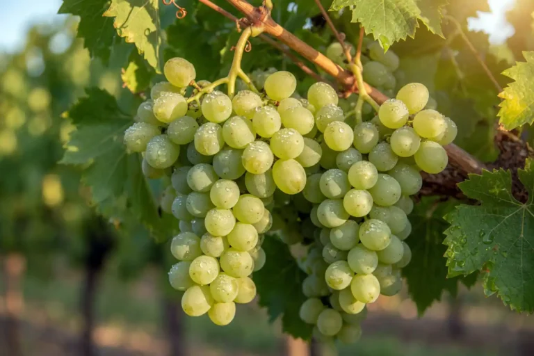 Cluster of seedless cotton candy grapes ripening on a California vine