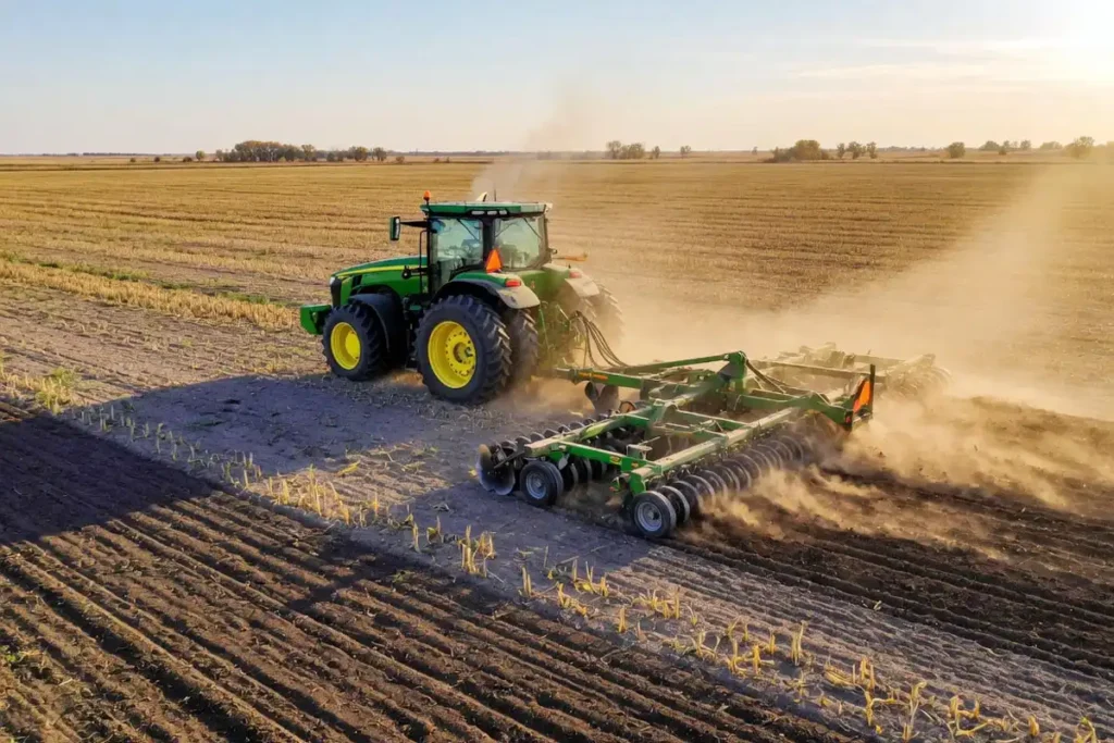 Tractor preparing firm seedbed for sorghum planting